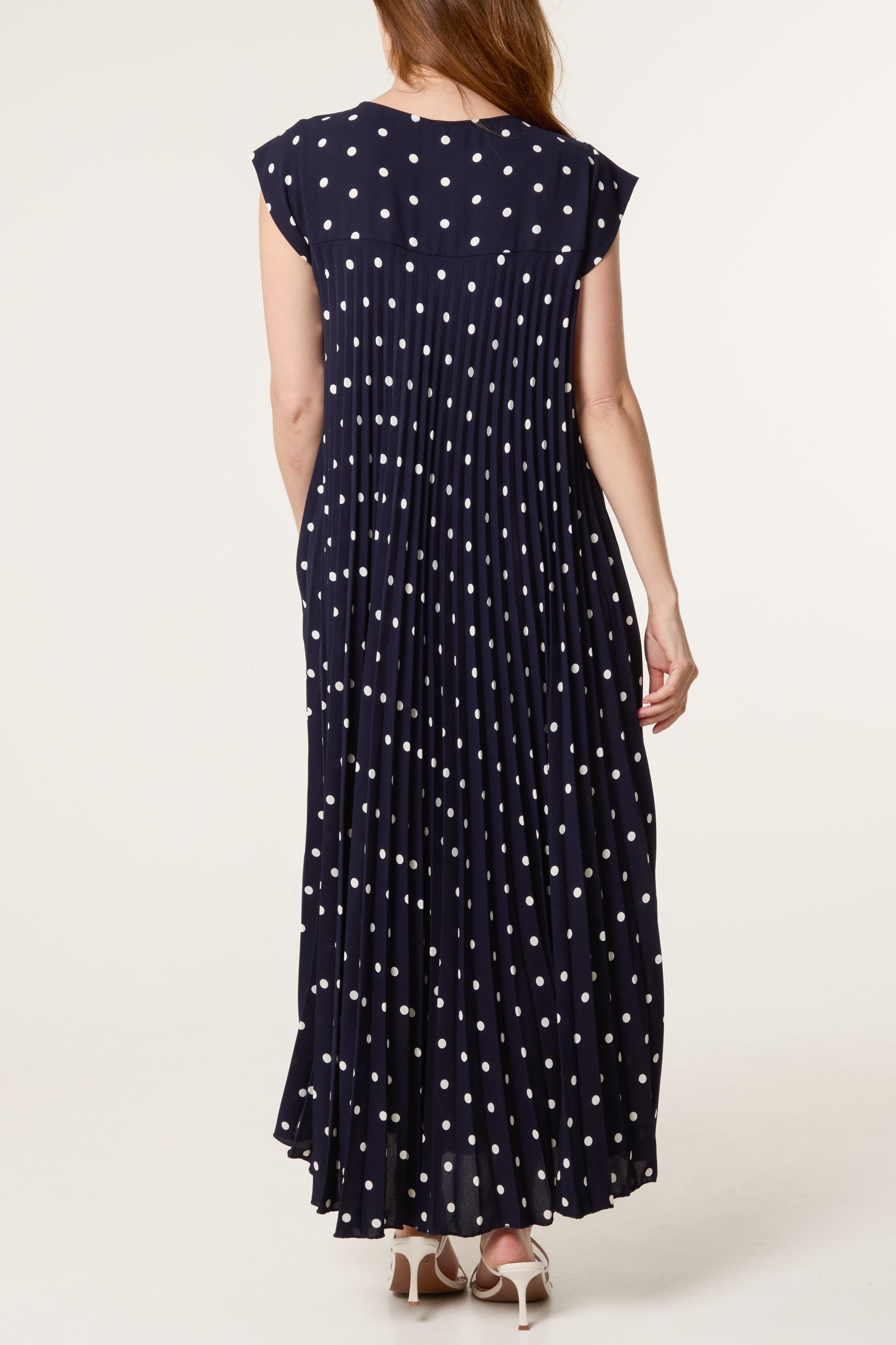 Polka Dot Cap Sleeve Pleated Dress