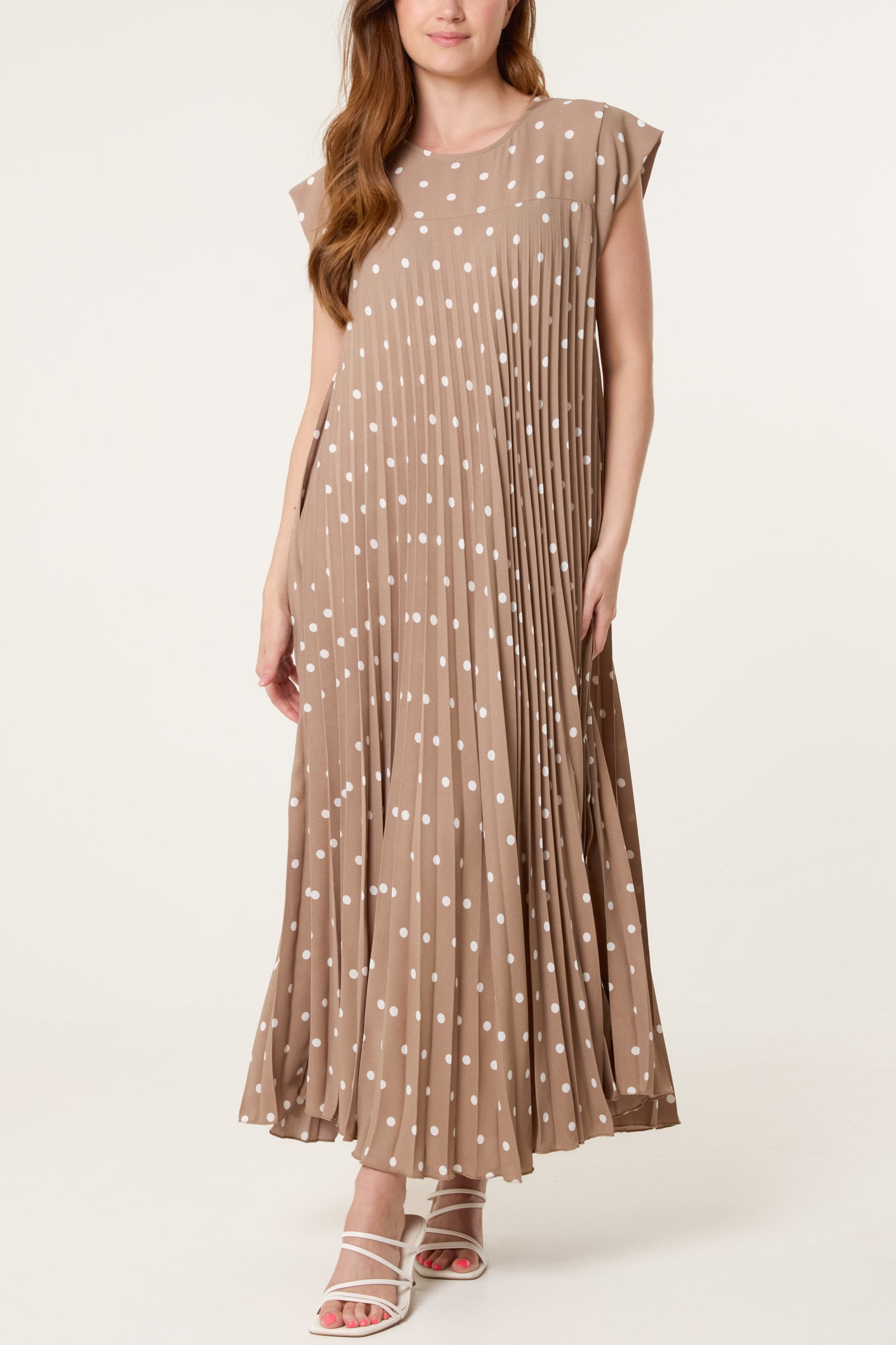 Polka Dot Cap Sleeve Pleated Dress