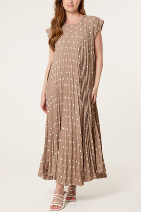 Polka Dot Cap Sleeve Pleated Dress