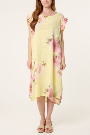 Floral Frill Sleeve Cotton Dress
