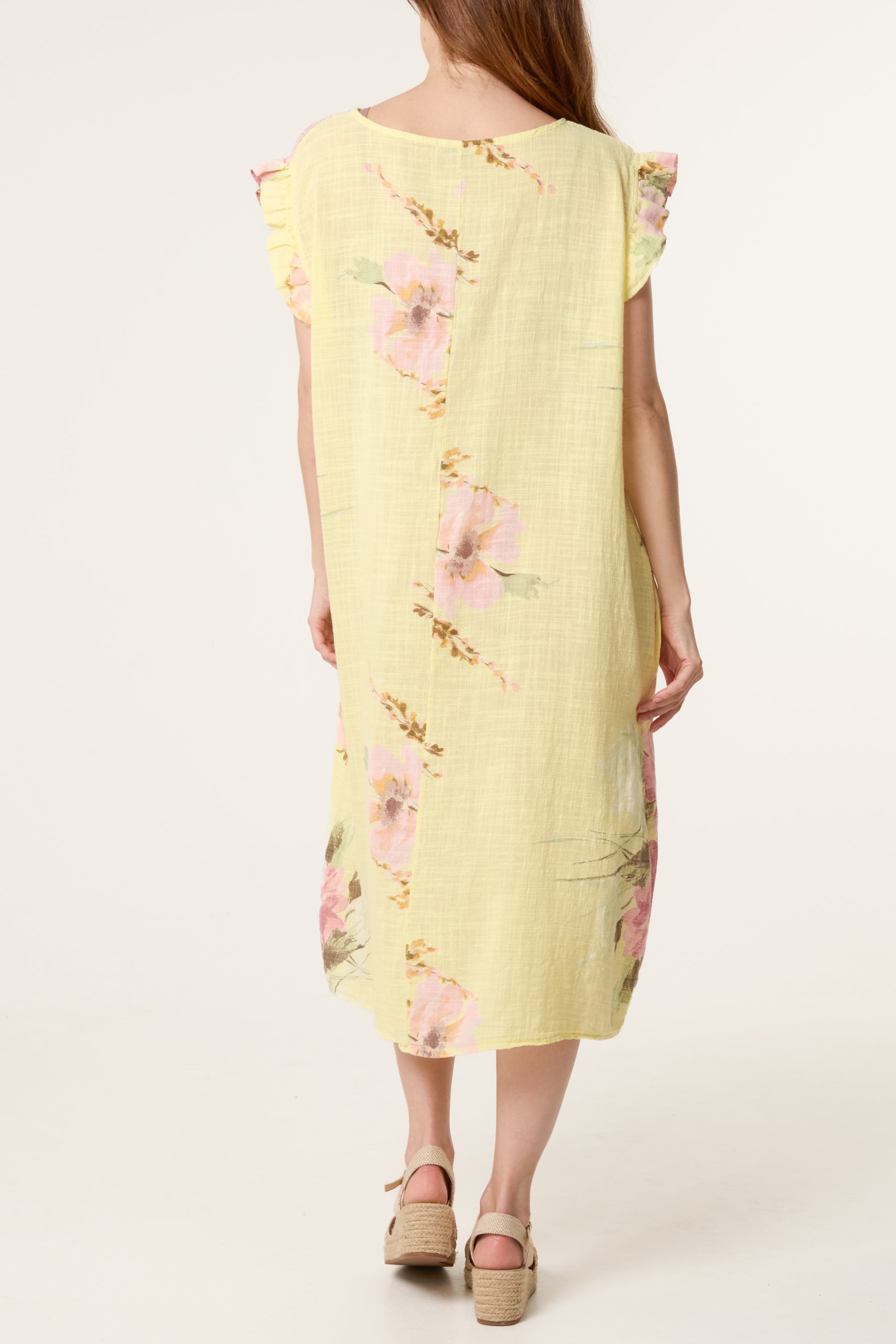 Floral Frill Sleeve Cotton Dress