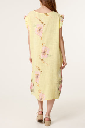 Floral Frill Sleeve Cotton Dress