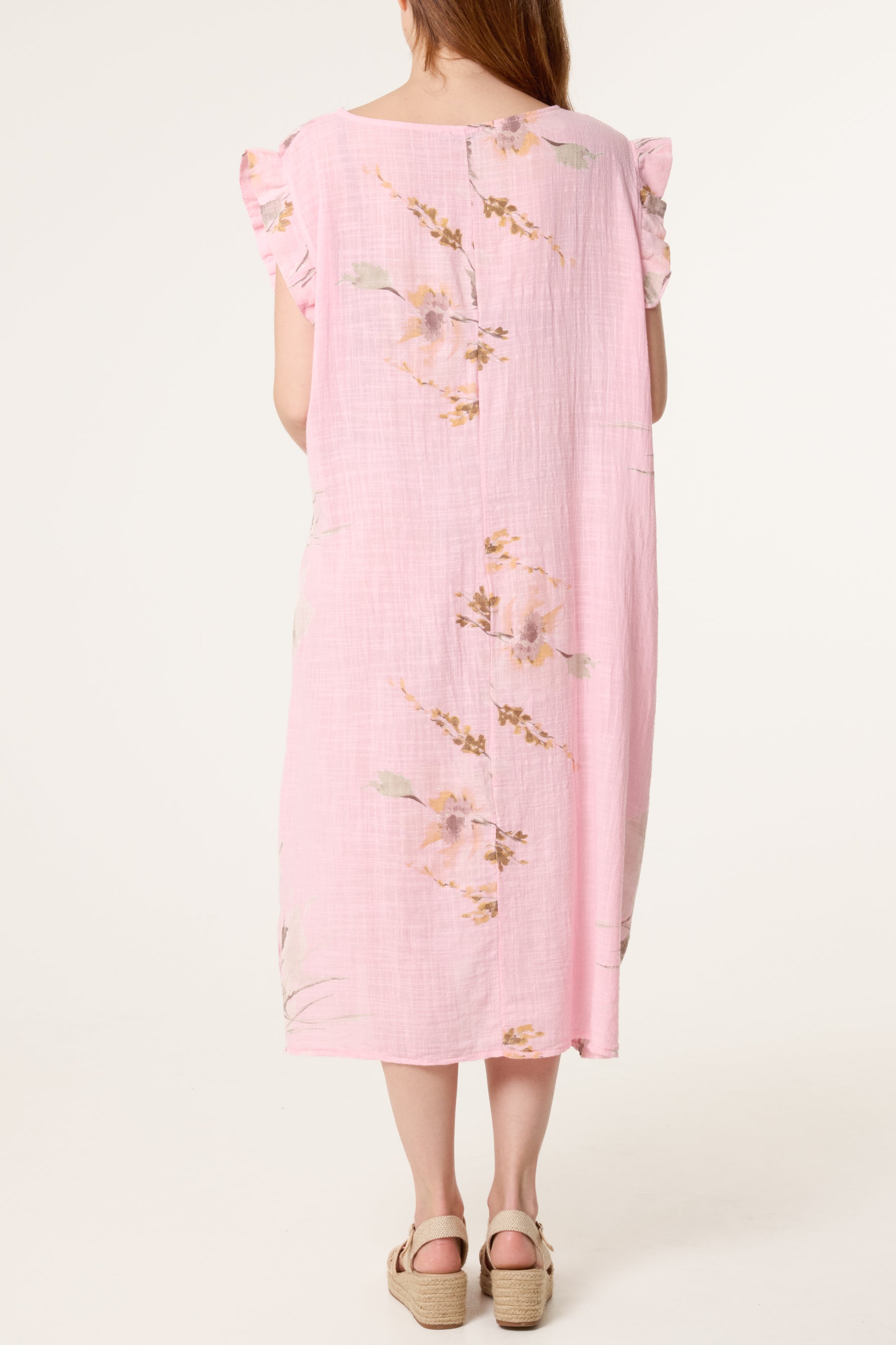Floral Frill Sleeve Cotton Dress