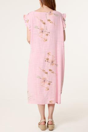Floral Frill Sleeve Cotton Dress