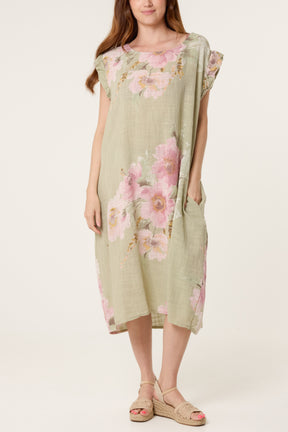 Floral Frill Sleeve Cotton Dress