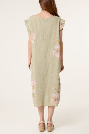 Floral Frill Sleeve Cotton Dress