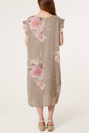 Floral Frill Sleeve Cotton Dress