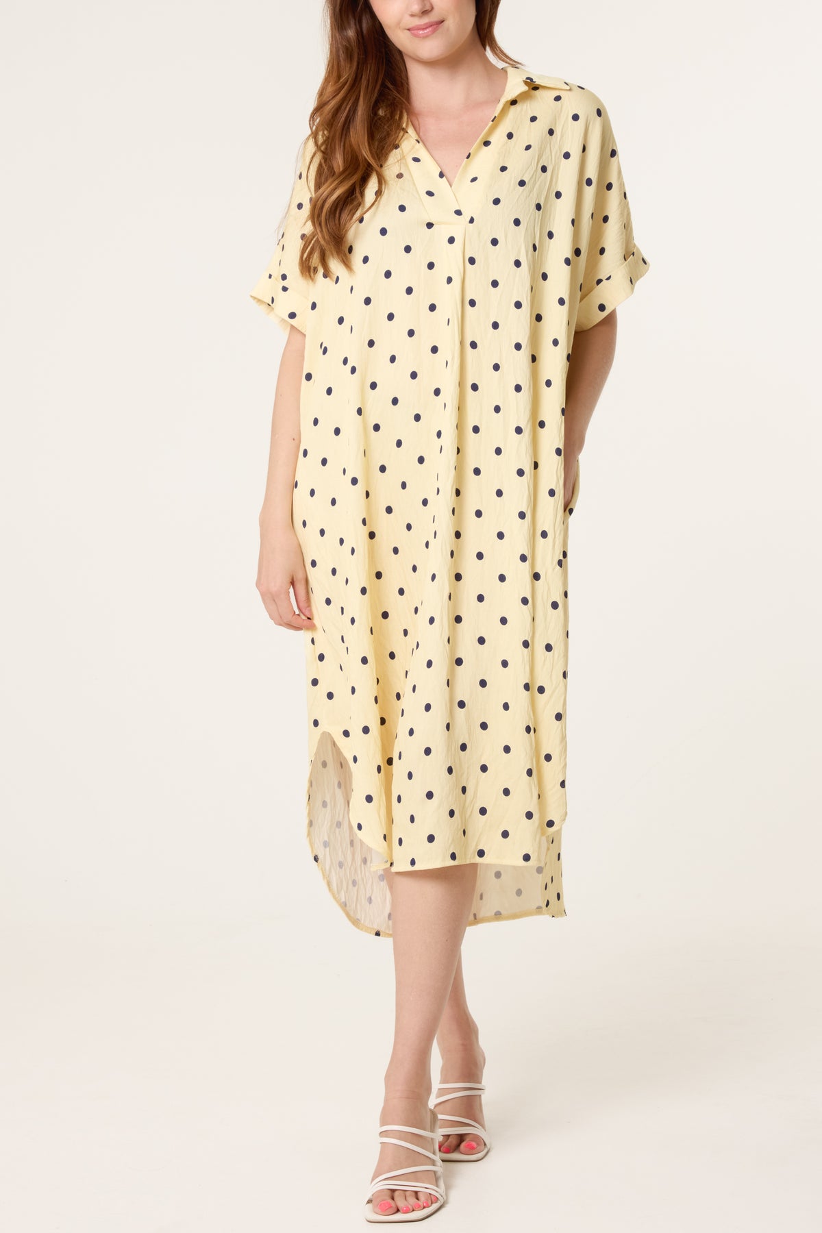 Collar Polka Dot Midi Dress