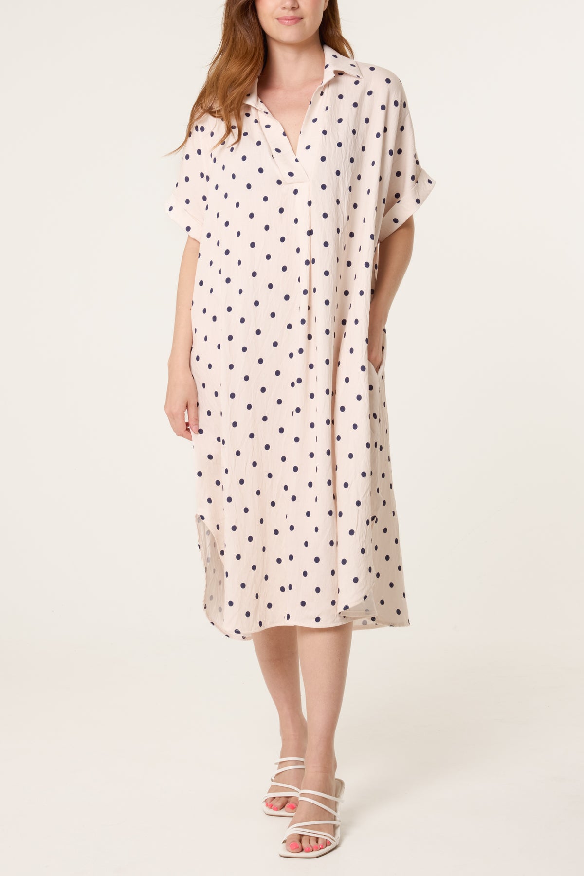 Collar Polka Dot Midi Dress