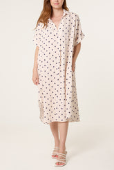 Collar Polka Dot Midi Dress