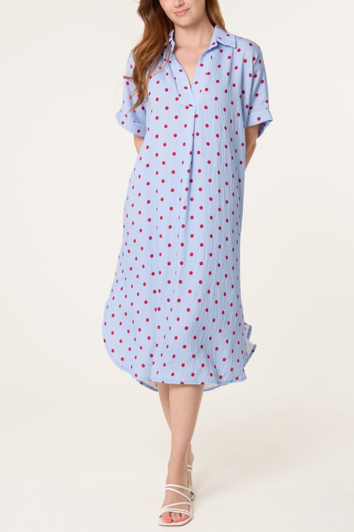 Collar Polka Dot Midi Dress