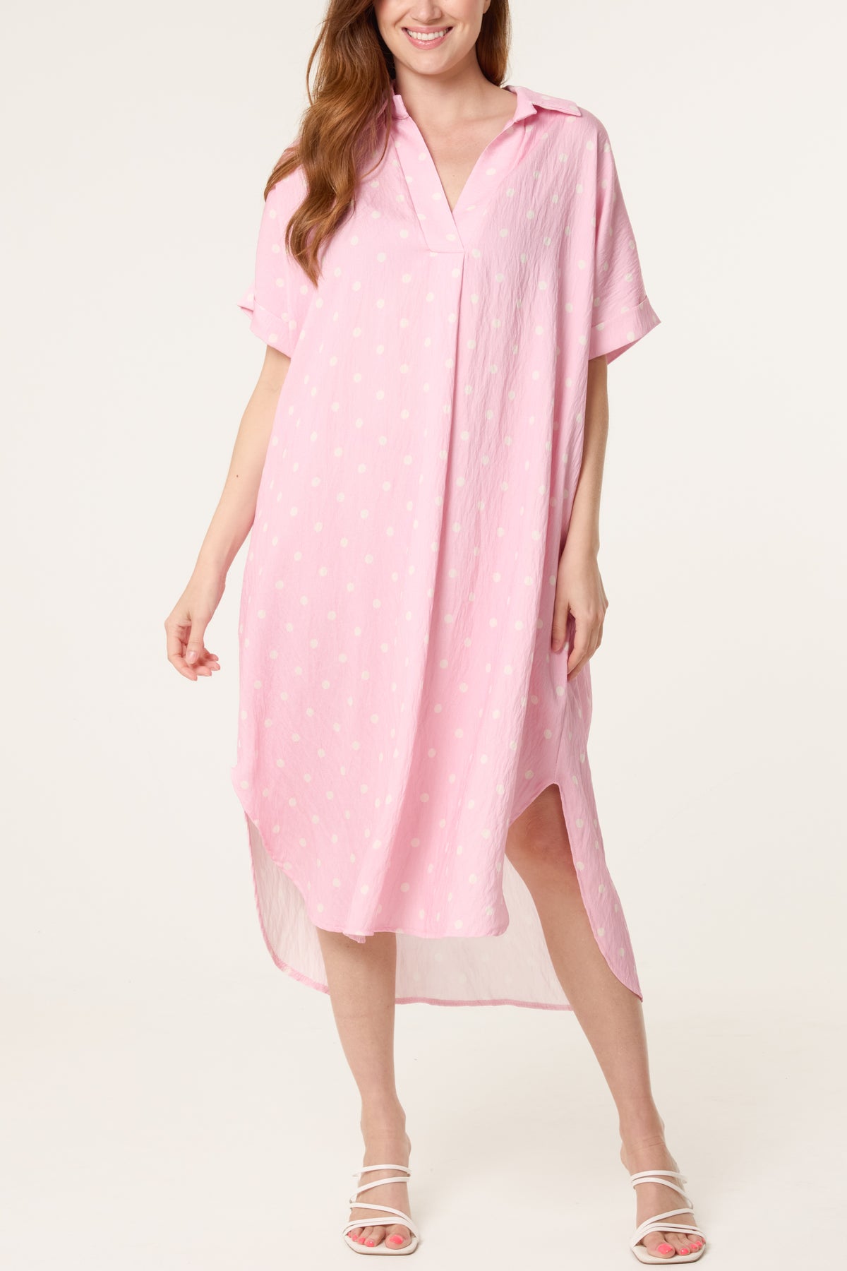 Collar Polka Dot Midi Dress