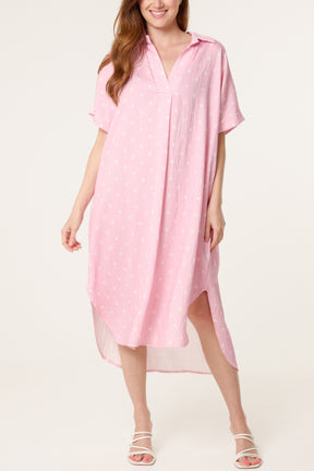 Collar Polka Dot Midi Dress