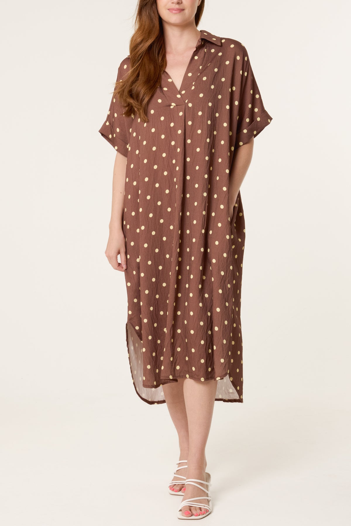 Collar Polka Dot Midi Dress