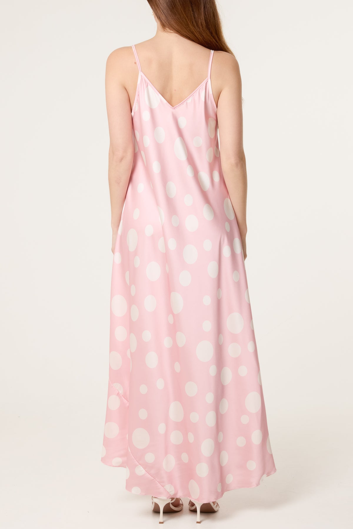 Polka Dot Satin Cami Maxi Dress