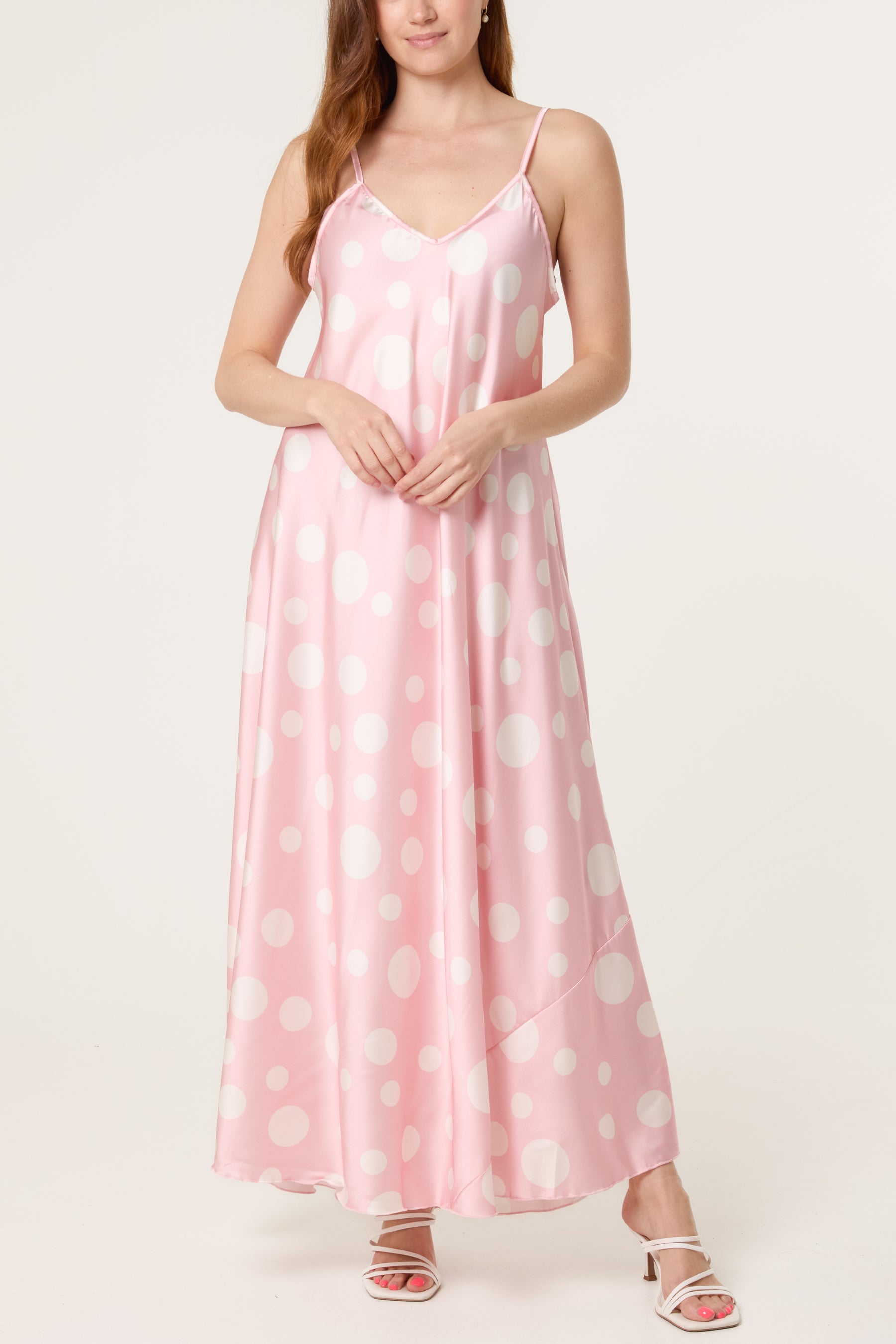 Polka Dot Satin Cami Maxi Dress