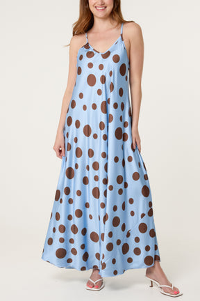 Polka Dot Satin Cami Maxi Dress