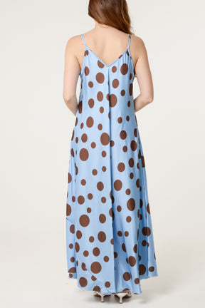 Polka Dot Satin Cami Maxi Dress