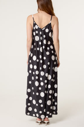 Polka Dot Satin Cami Maxi Dress