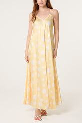 Polka Dot Satin Cami Maxi Dress