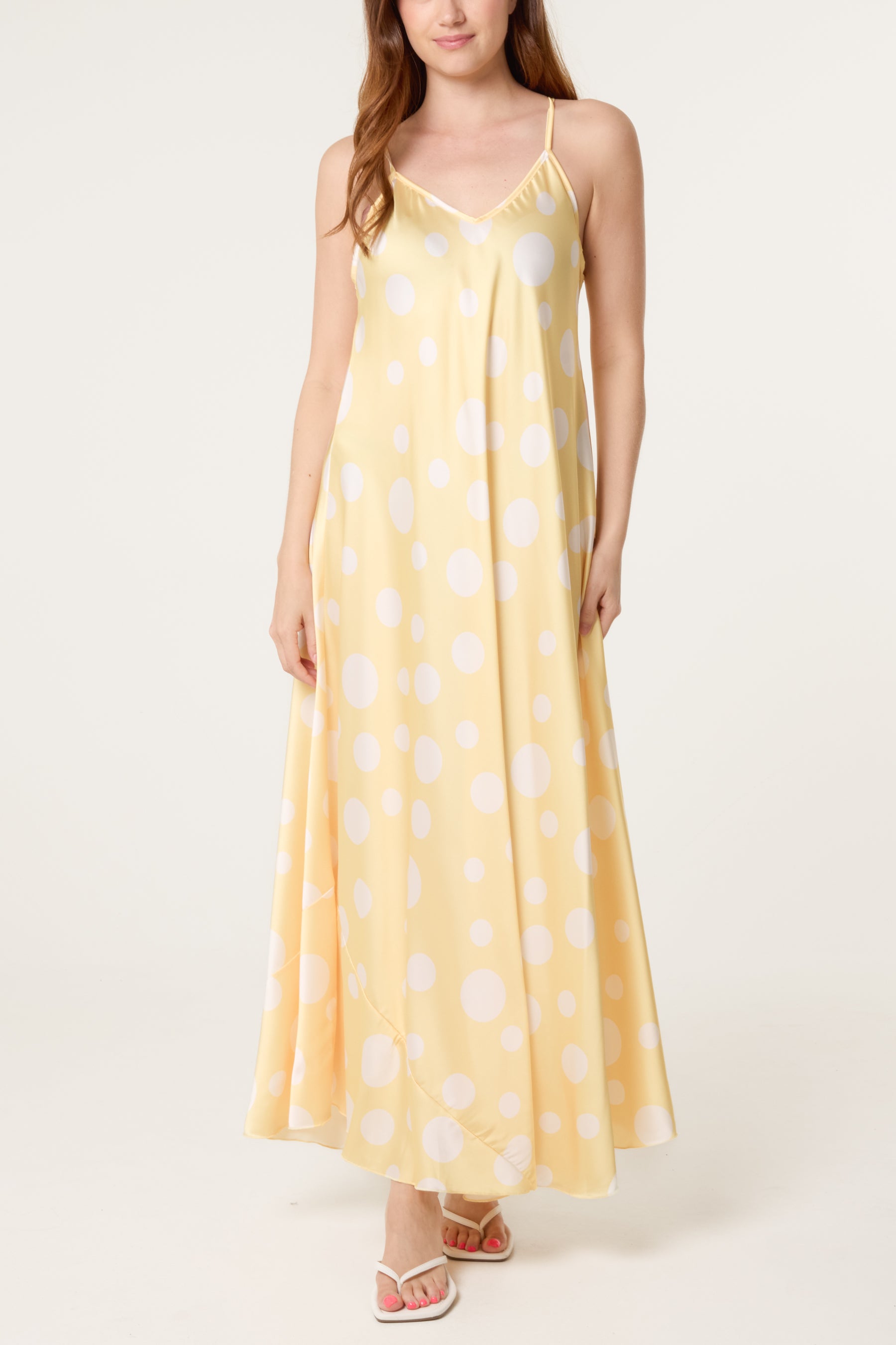 Polka Dot Satin Cami Maxi Dress