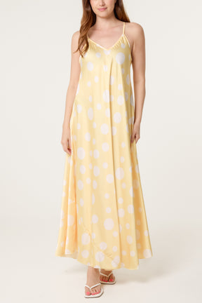 Polka Dot Satin Cami Maxi Dress