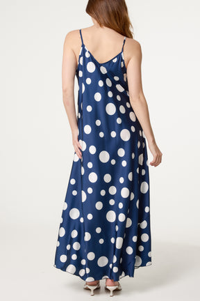 Polka Dot Satin Cami Maxi Dress