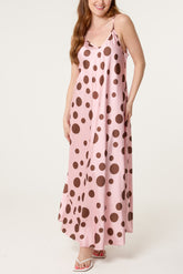 Polka Dot Satin Cami Maxi Dress