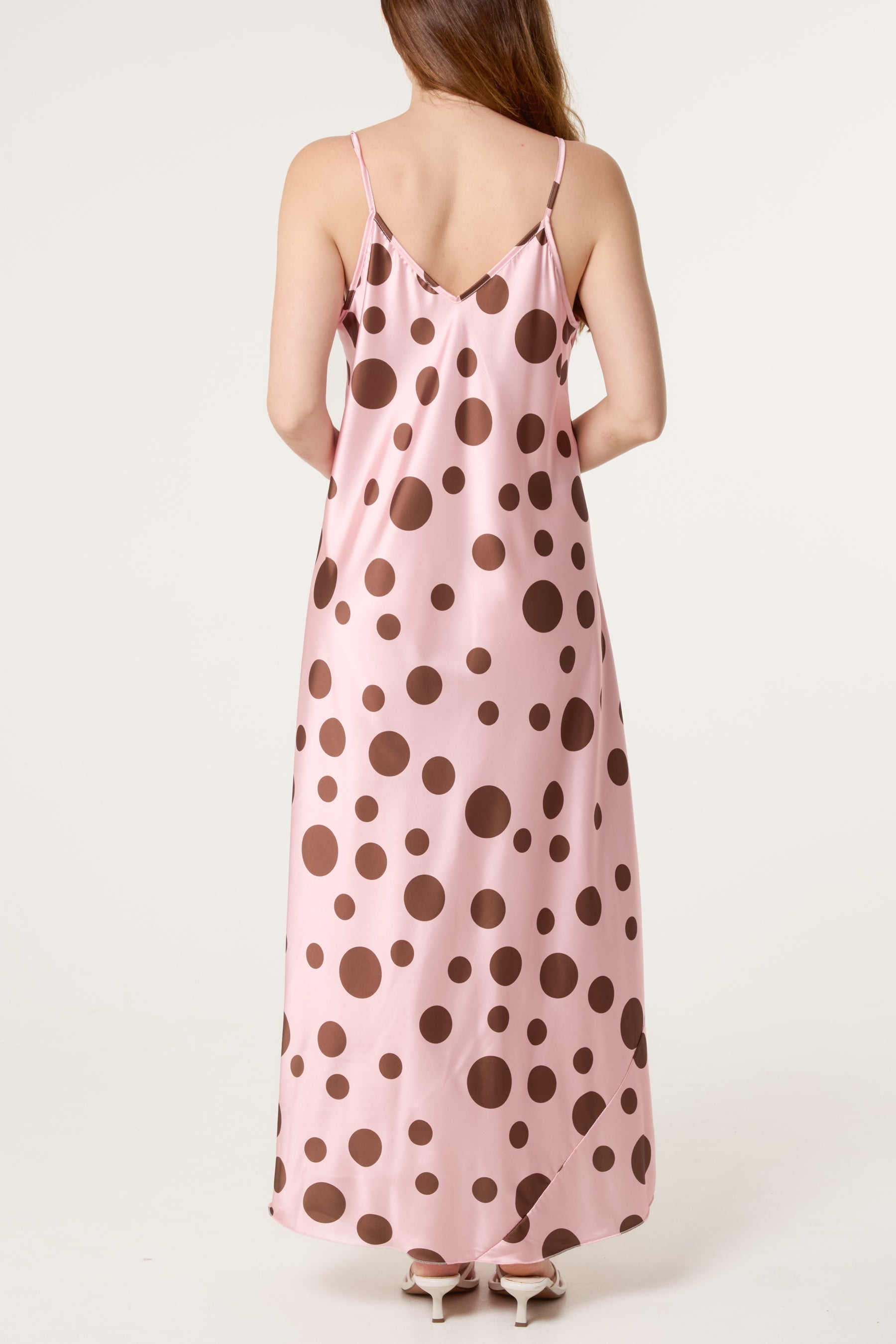 Polka Dot Satin Cami Maxi Dress