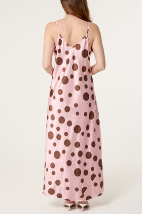 Polka Dot Satin Cami Maxi Dress