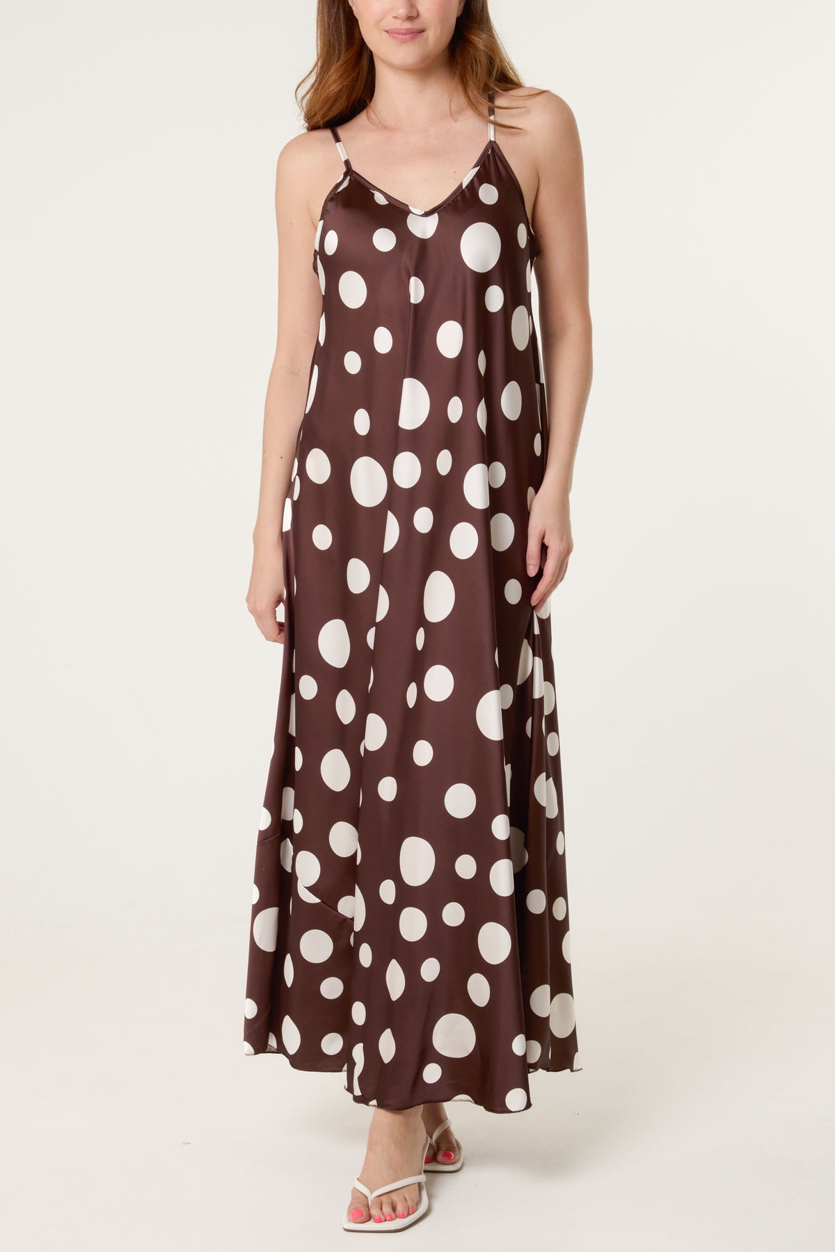 Polka Dot Satin Cami Maxi Dress
