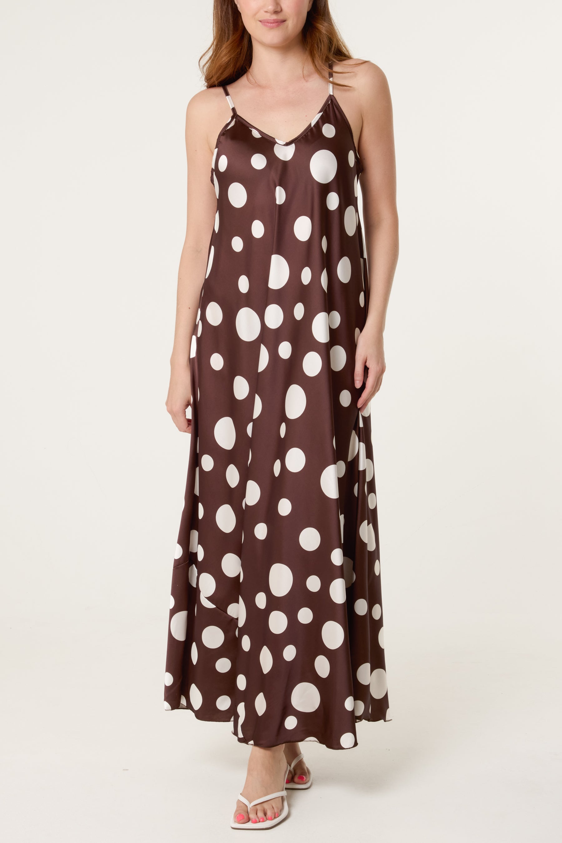 Polka Dot Satin Cami Maxi Dress