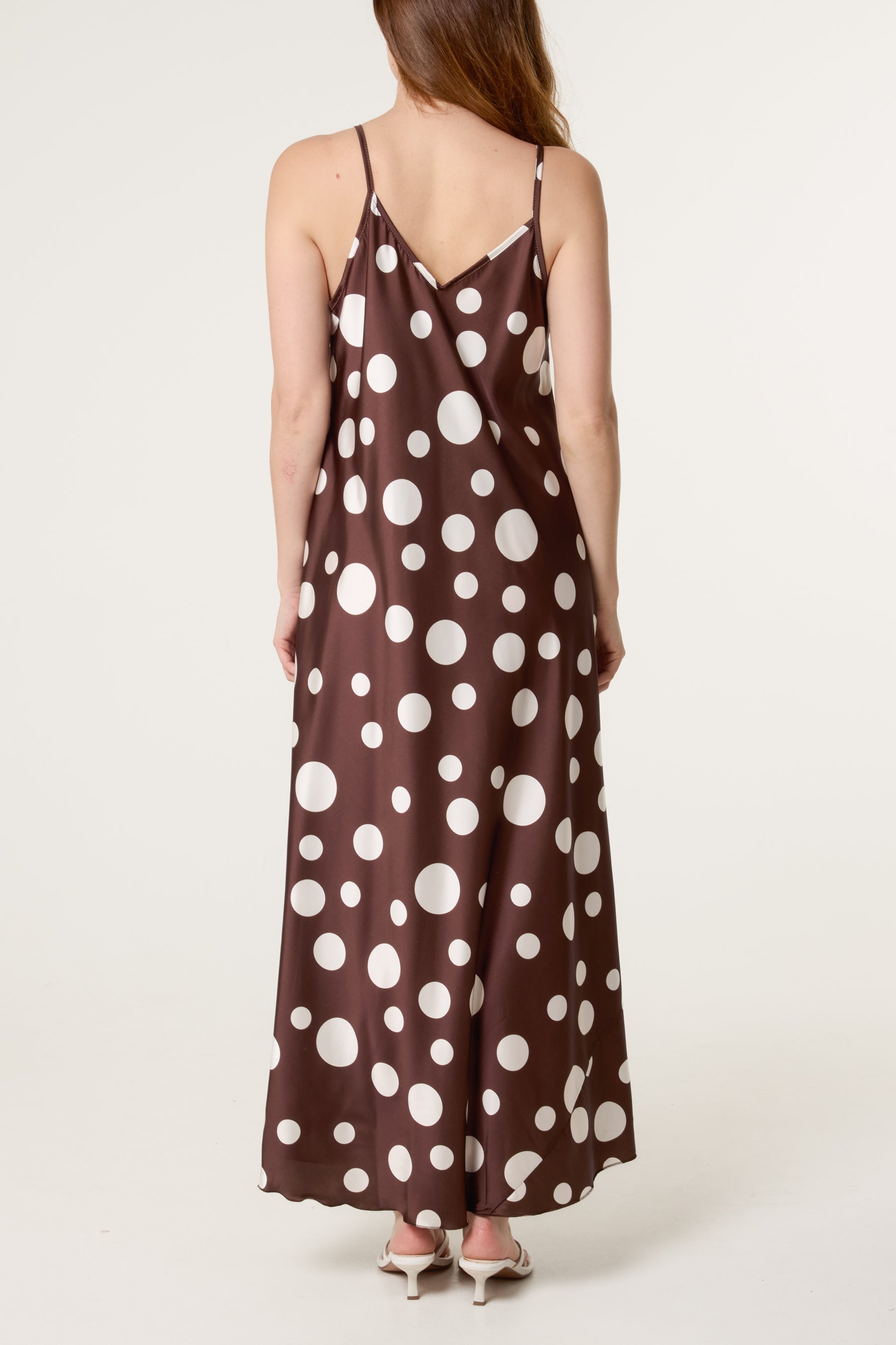 Polka Dot Satin Cami Maxi Dress