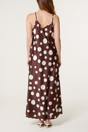 Polka Dot Satin Cami Maxi Dress