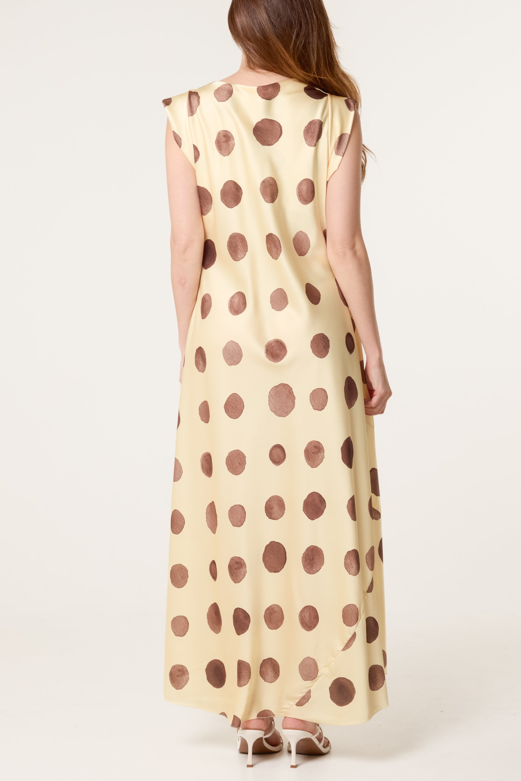 Cowl Neck Polka Dot Satin Maxi Dress