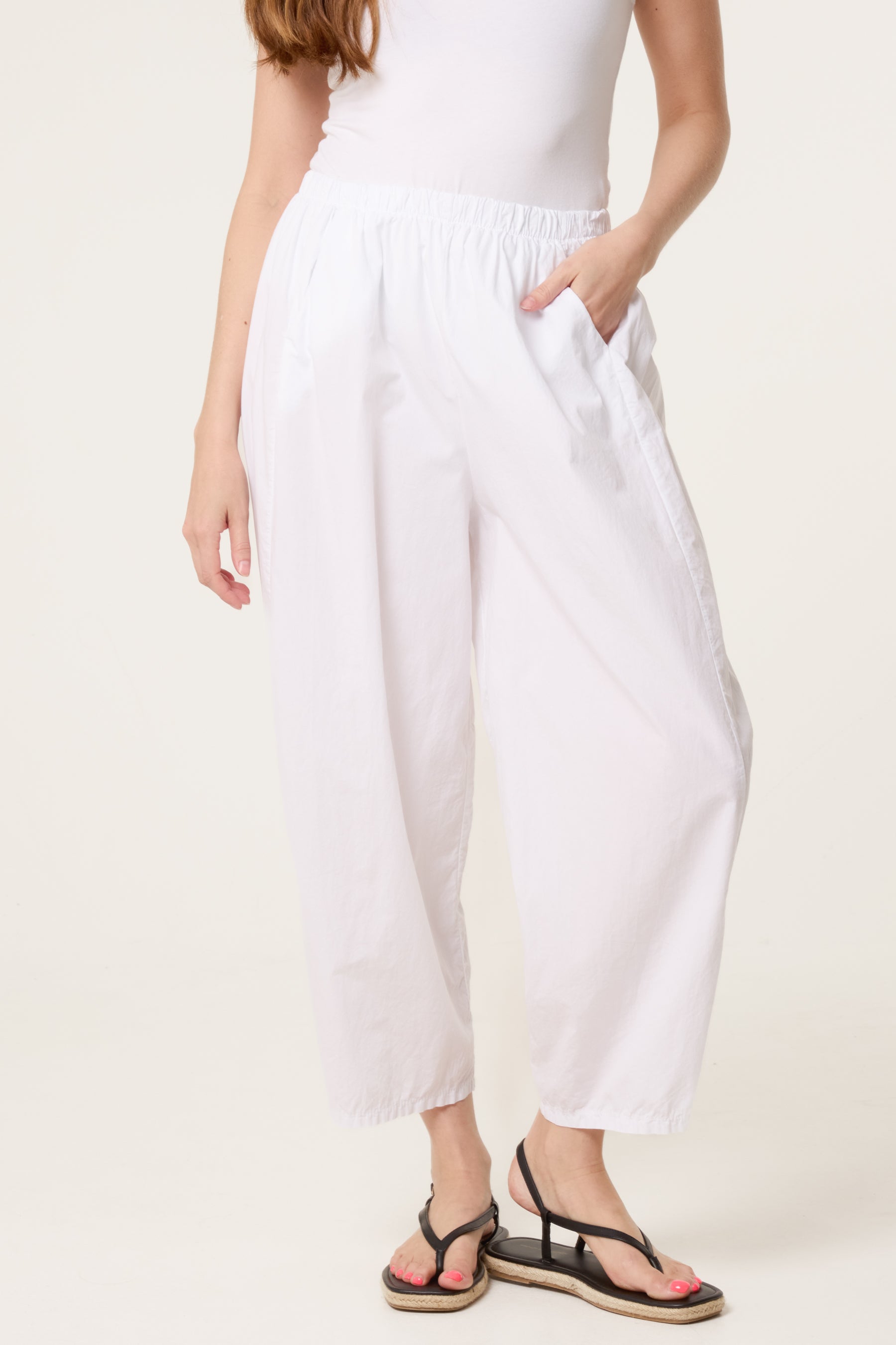 Elasticated Wide Leg 3/4 Length Trousers
