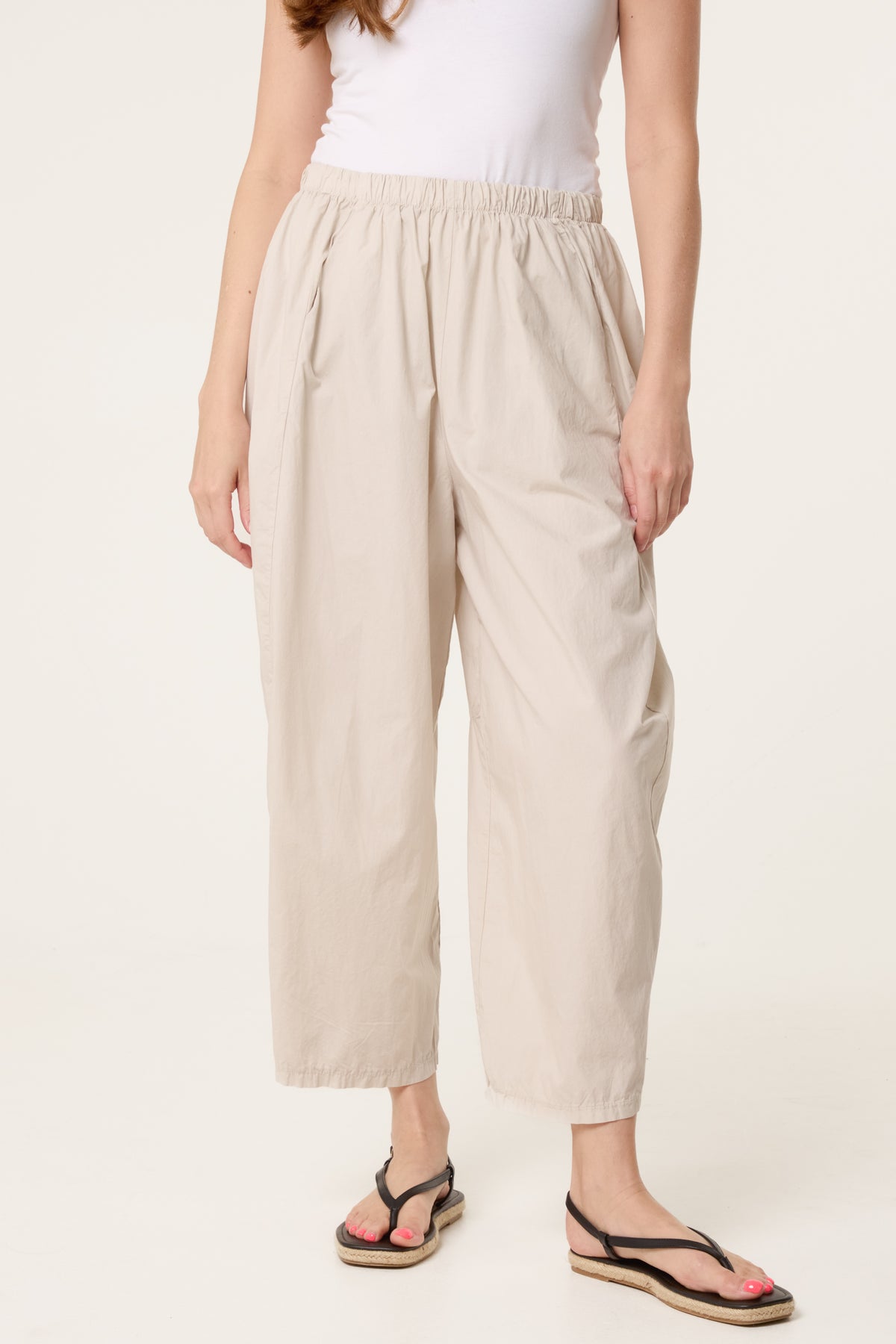 Elasticated Wide Leg 3/4 Length Trousers