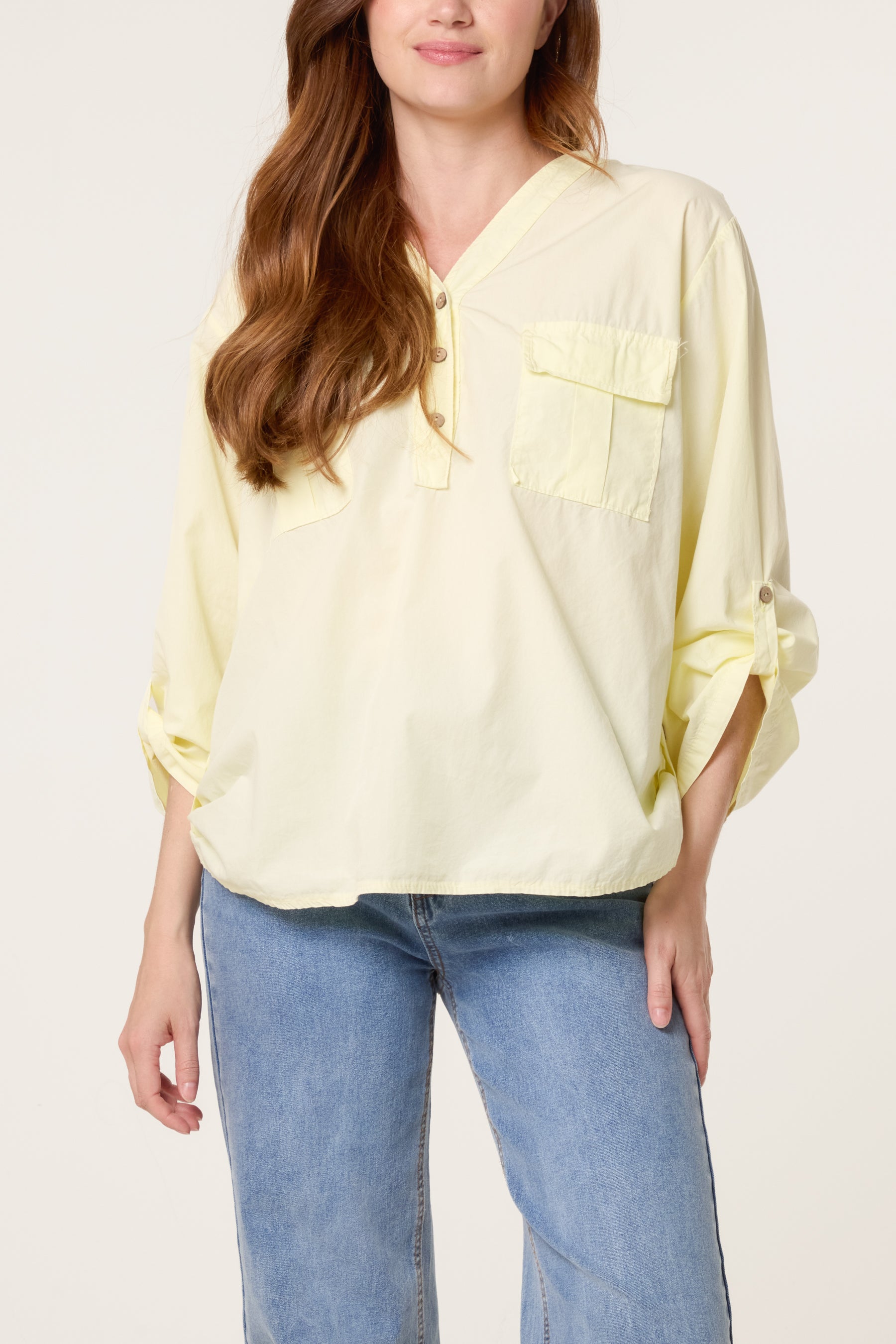 Cotton 3/4 Sleeve Front Pocket Shirt