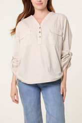 Cotton 3/4 Sleeve Front Pocket Shirt