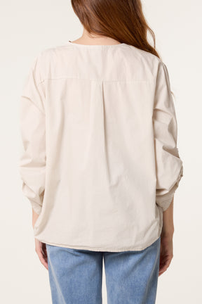 Cotton 3/4 Sleeve Front Pocket Shirt