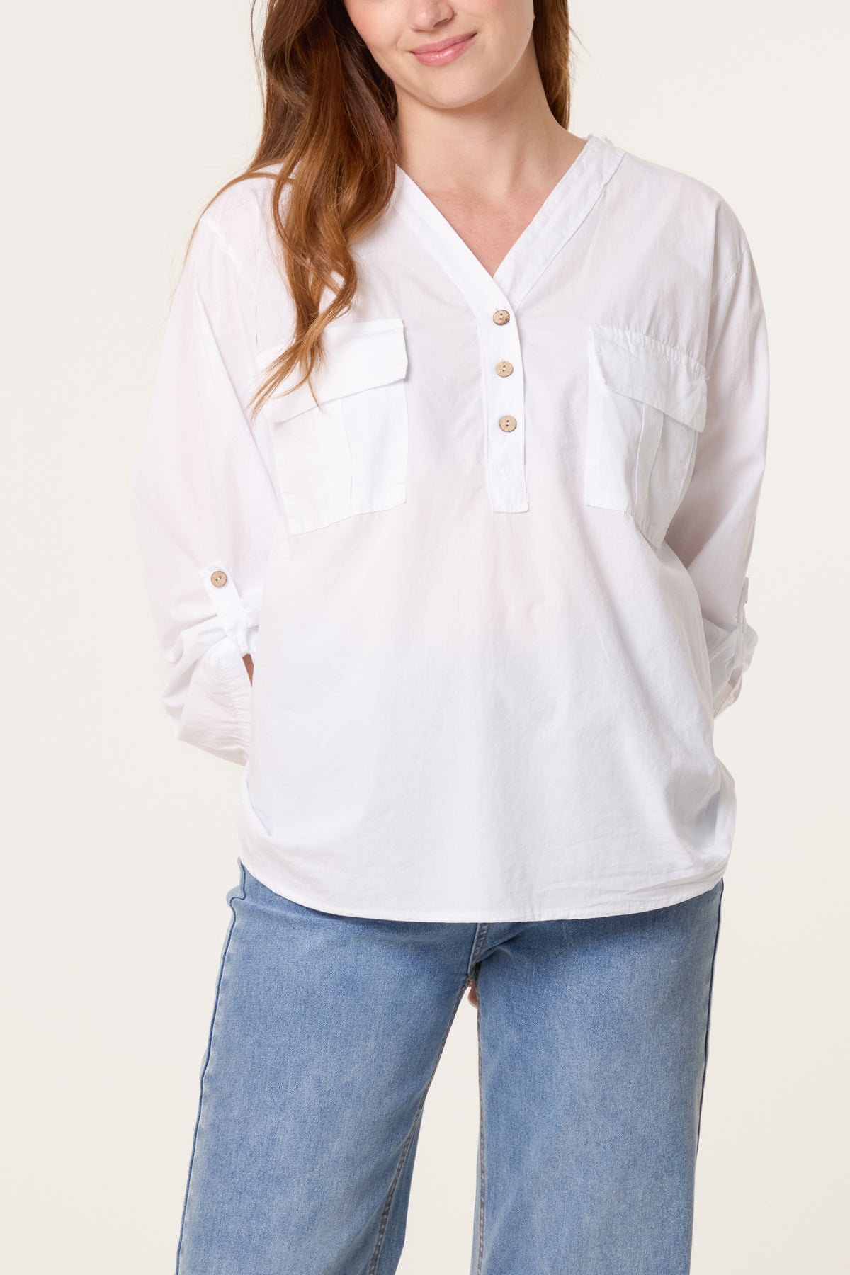 Cotton 3/4 Sleeve Front Pocket Shirt