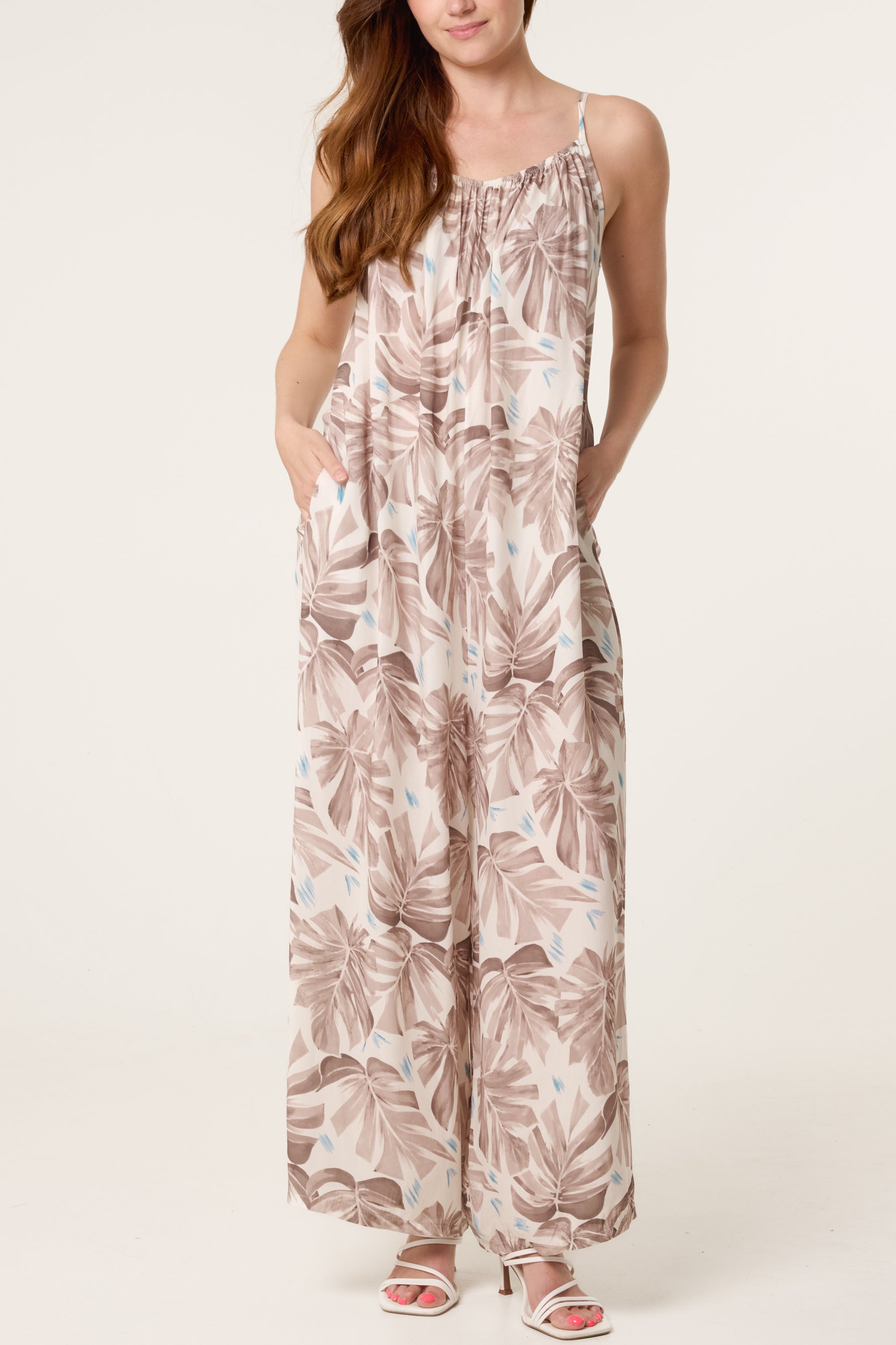 Palm Tree Cami Wide Leg Jumpsuit