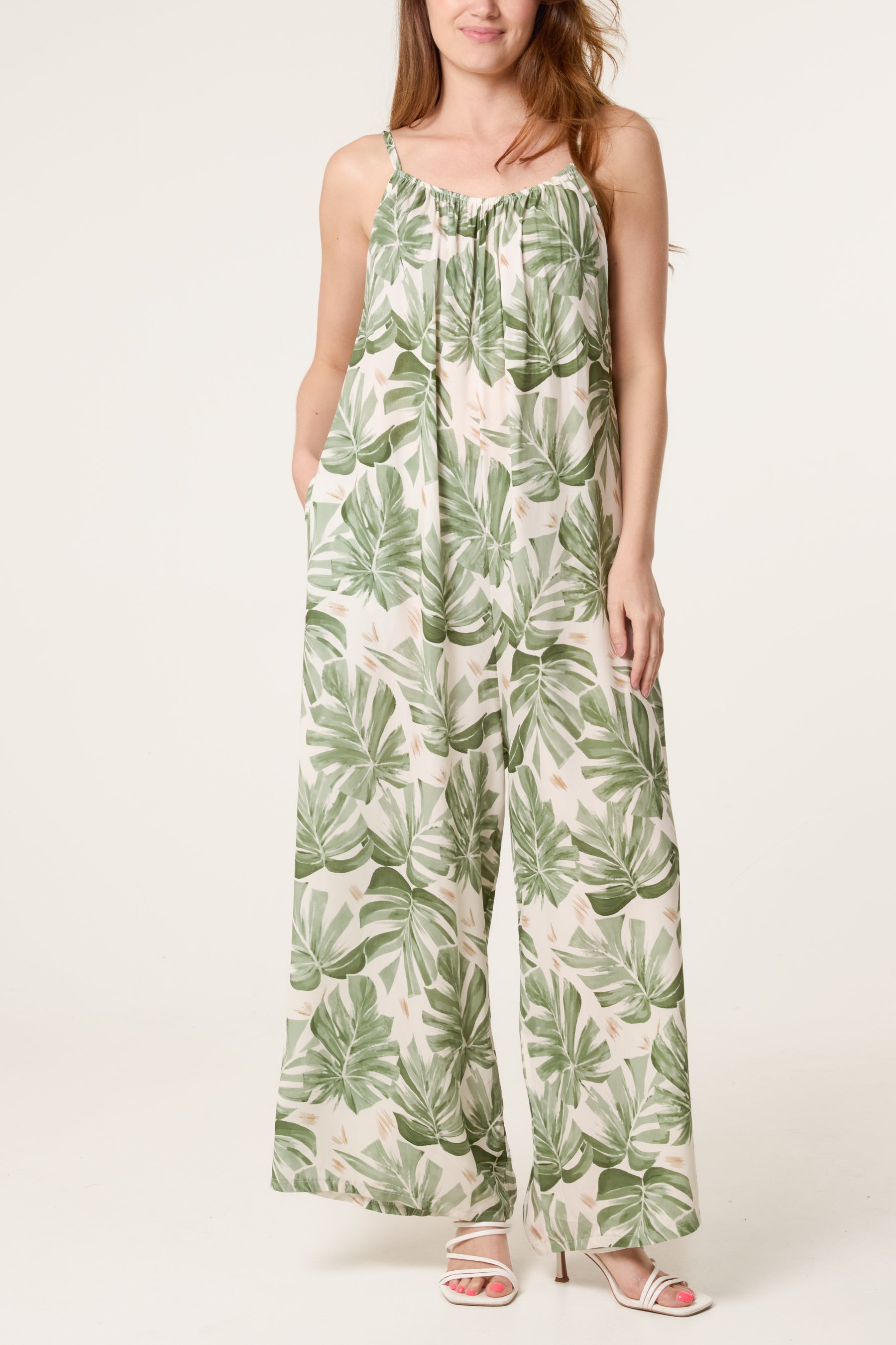 Palm Tree Cami Wide Leg Jumpsuit