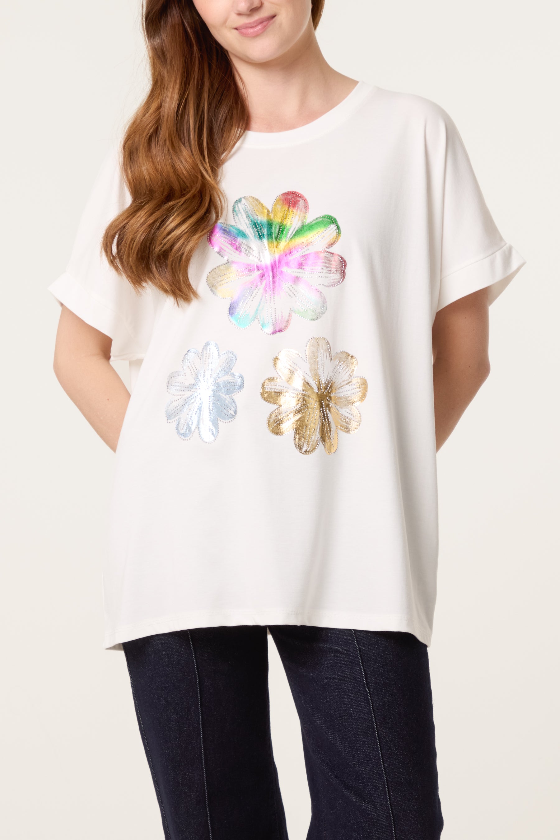 Embellished Foil Flower T-Shirt