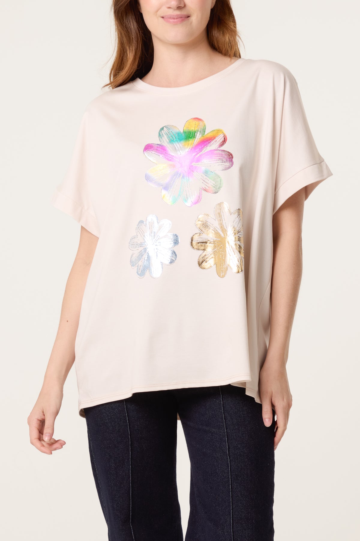 Embellished Foil Flower T-Shirt