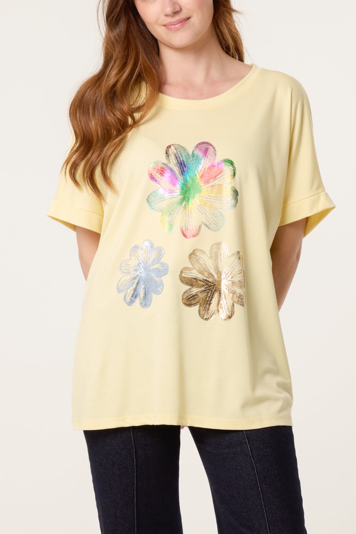 Embellished Foil Flower T-Shirt