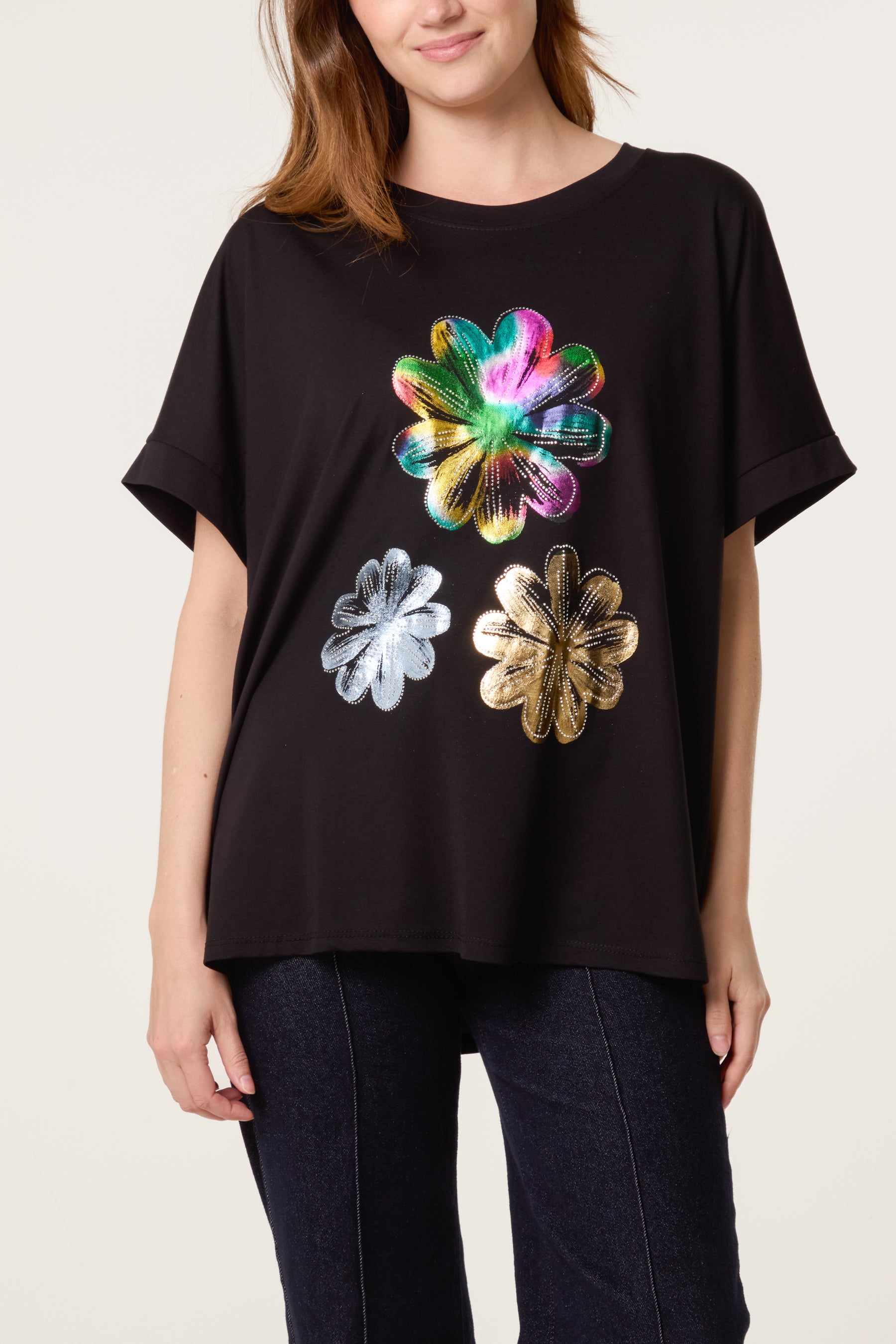 Embellished Foil Flower T-Shirt
