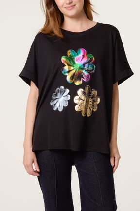 Embellished Foil Flower T-Shirt