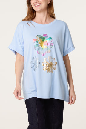 Embellished Foil Flower T-Shirt