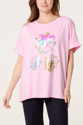Embellished Foil Flower T-Shirt